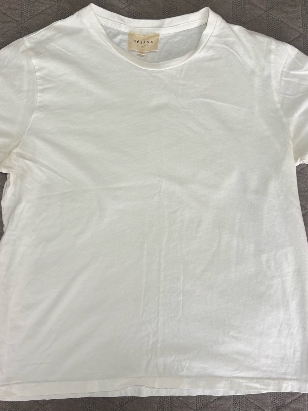 Sézane Shirt Womens Small White Crew Neck Short Sleeve 100% Cotton Tee Basic - Picture 2 of 7